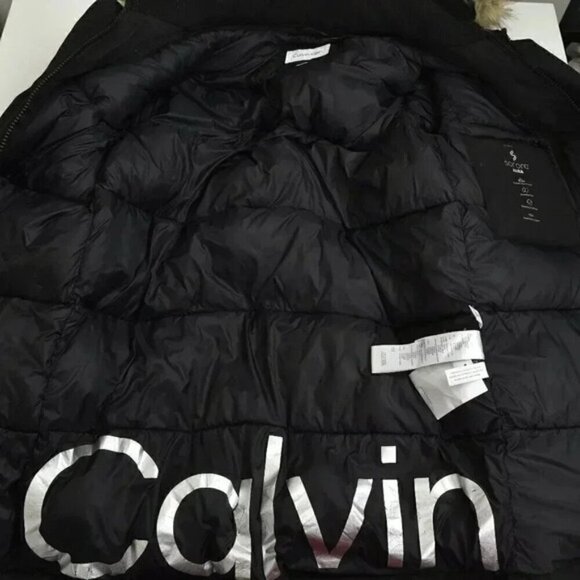 Calvin Klein Sorona Aura Parka Coat Winter Jacket Black Hood Faux Fur Size Small - Picture 9 of 12